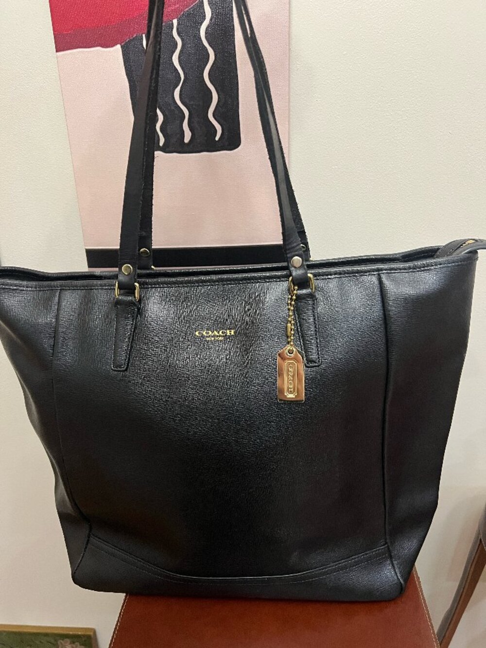 classic black Coach Saffiano Leather City Tote Bag